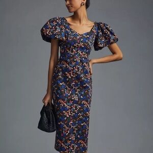 Hunter Bell Colette sheath floral Midi Dress Puff Sleeve retired NWT